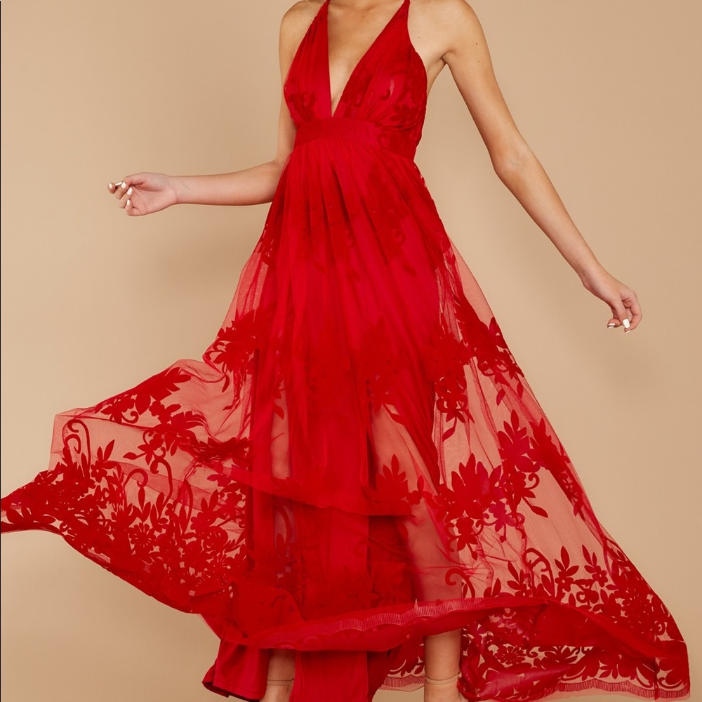 Long red lace dress from Red Dress